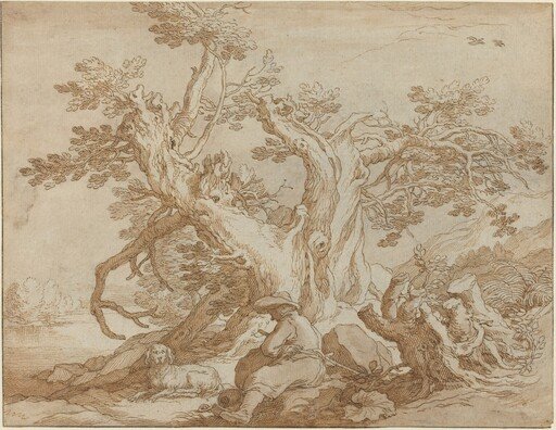 Landscape with Seated Figure and Dog