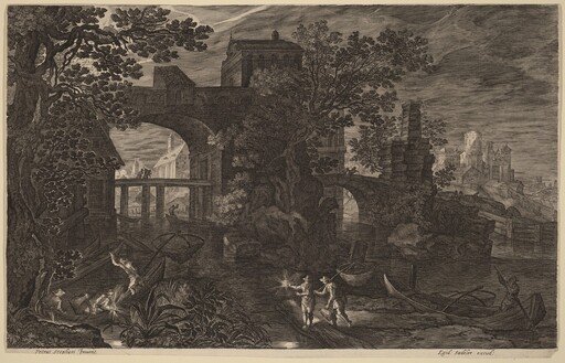 Nocturnal Landscape with River Fishermen outside City Walls