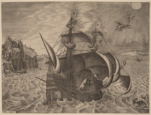 Armed Three-Master with Daedalus and Icarus in the Sky