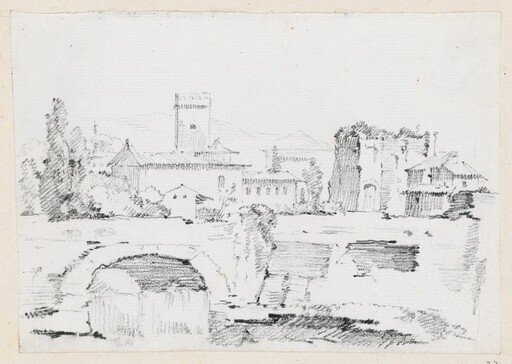 An Italian Town with a Stone Bridge and a Waterfall