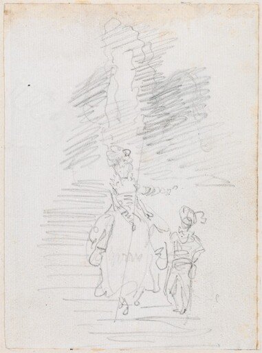 Woman and Smaller Male Figure on Grand Stairway [recto]