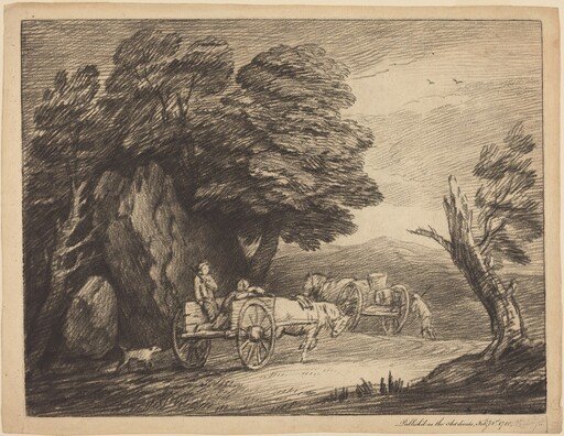 Wooded Landscape with Two Country Carts and Figures