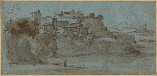 Village atop a River Cliff [recto]