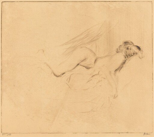 Croquis de femme nue, la tête contre l'oreiller (1ère plance) (Sketch of a Nude Woman, Her Head Against a Pillow) (1st plate)