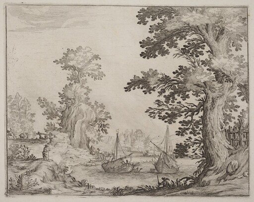 Landscape and River with Anchored Vessels