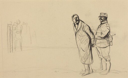 a) Au front de Vincennes, Bolo pacha (recto); b) Sketch for Au front de Vincennes, Bolo pacha (verso)