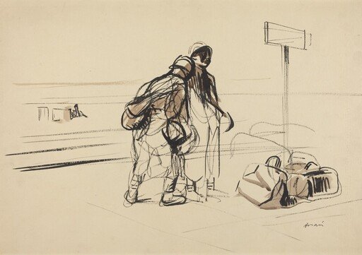 a) Two French Soldiers near a Notice Board (recto); b) Nursemaid and Children with Horse or Donkey (verso)