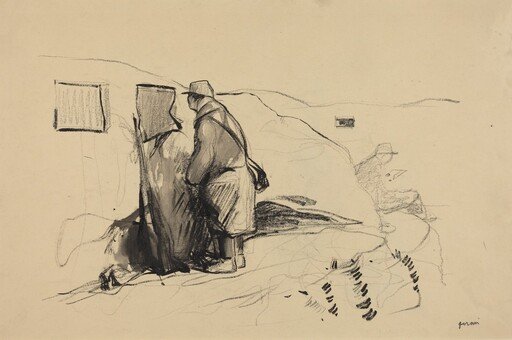 a) In the Trenches (recto); b) Study for In the Trenches (verso)