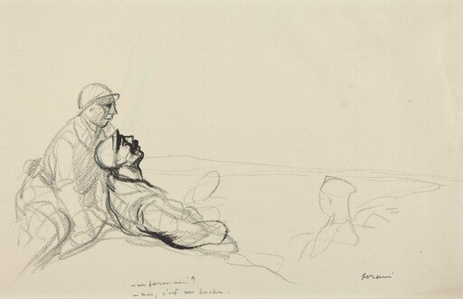 a) -Un farman?  -non, c'est un boche. (recto); b) Sketch of Figure (verso)