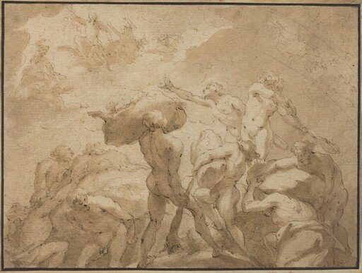 Battle of the Gods and Giants from Mount Olympus and Mount Othrys