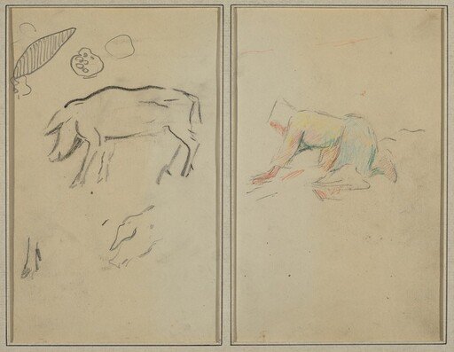 A Pig; Breton Peasant Kneeling [verso]
