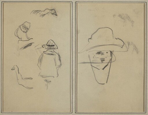 Two Breton Figures and Studies of Two Geese; Man Wearing Hat [verso]