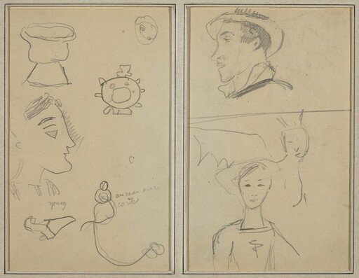 A Caricature and Five Forms; A Man in Profile, a Winged Creature and a Boy [verso]