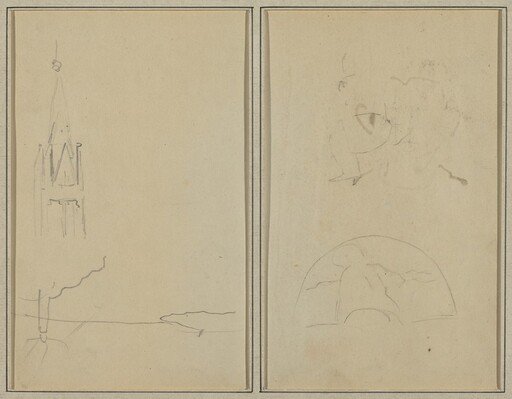 Church Tower; A Sketch of a Fan [recto]