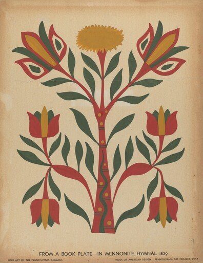Drawing for Plate 7: From Portfolio "Folk Art of Rural Pennsylvania"