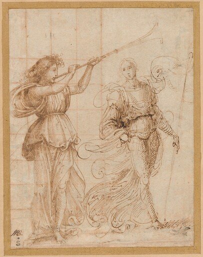 One Angel Blowing a Trumpet, and Another Holding a Standard