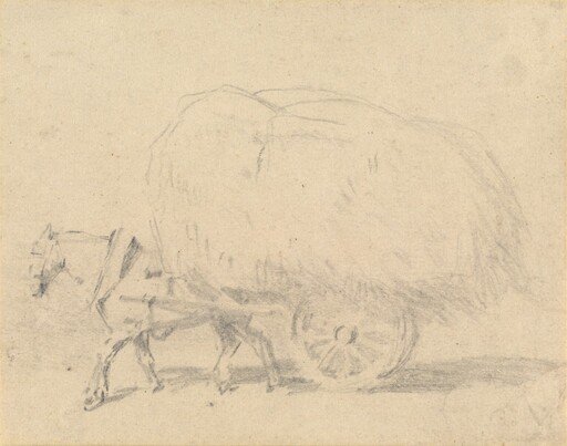 A Horse Pulling a Load of Hay