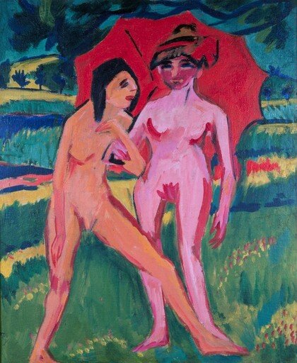 Two Girls under an Umbrella