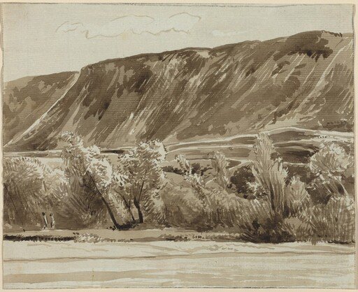 A River Bank with Mountains Beyond