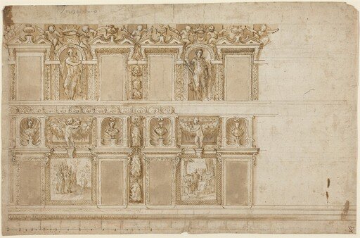 A Palatial Wall Ornamented with Sculptures and Paintings