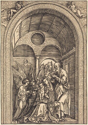 The Holy Family with Two Angels in a Vaulted Hall