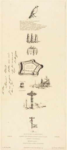 Rébus: "Béranger ne fut véritablement fort, car il n'eut jamais la clef des champs" (Rebus: "Beranger was not really strong, for he never had the key of the fields")