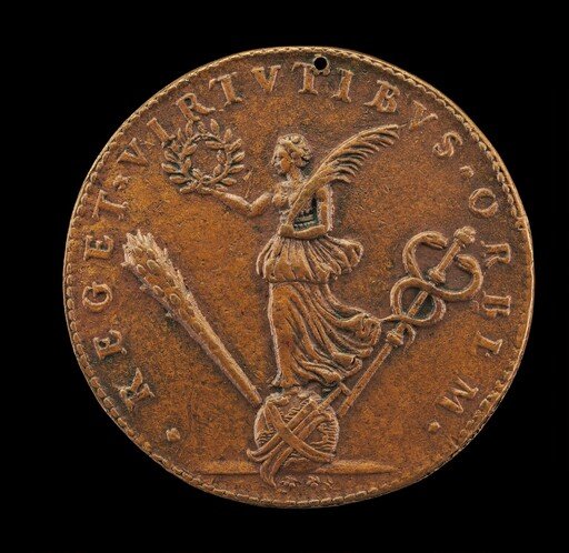 Victory Holding a Palm and Laurel, on a Globe with a Rudder, Club, and Cadeuceus [reverse]