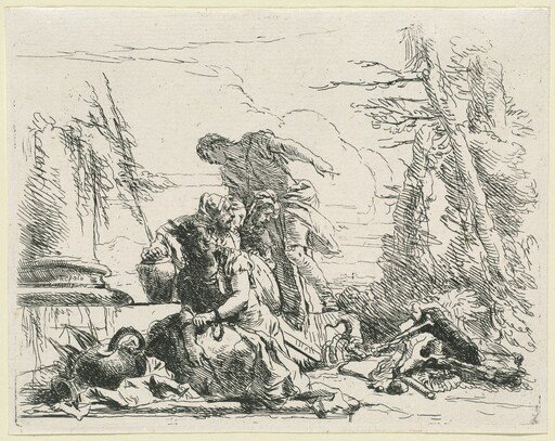 Women and Men Regarding a Burning Pyre of Bones
