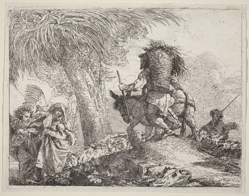 The Flight, Joseph at Right and Mary and Angel at Left