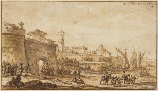A Coastal Scene with a Fortified Town