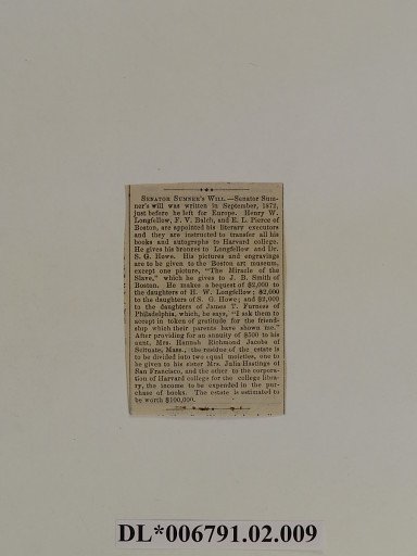Senator Sumner's Will
