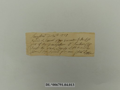 Receipt from Joseph Copp to Samuel Copp