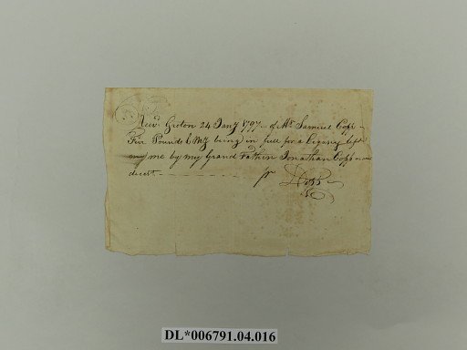 Receipt from Daniel Copp from Jonathan Copp