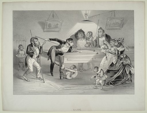 Untitled (Monkeys shooting pool)