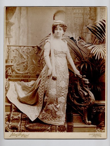 Studio photograph of Minnie Fiske in "Becky Sharp"
