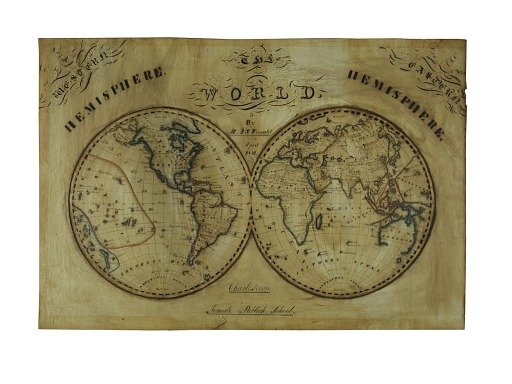 1831 World Map by Marianne S. Fernald, Student at Charlestown Female Academy