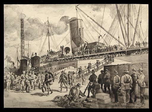 Newly Arrived Troops Debarking at Brest