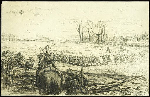 Infantry and Tanks Advancing on Field
