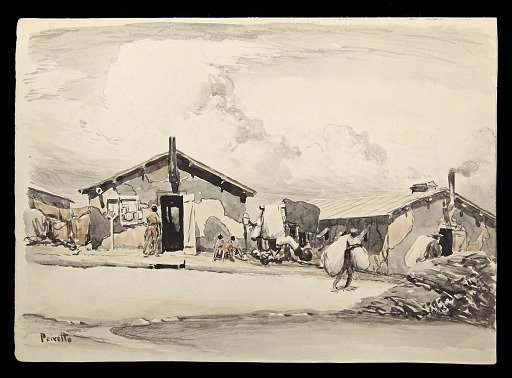 Camouflaged Barracks for Colored Troops, Airing the Bedding on Sunday