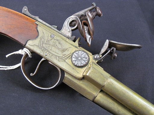Three Barrel Flintlock Boxlock Pistol