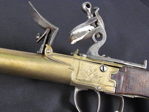 Boxlock Flintlock Pistol with Springloaded Bayonet
