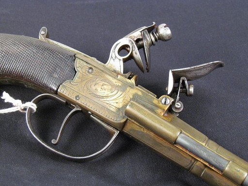 Boxlock Flintlock Pistol with Springloaded Bayonet