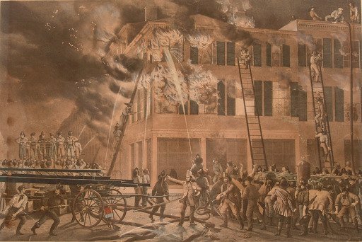 Lithograph, "The Life of a Fireman Series - The Fire - Now Then With a Will"