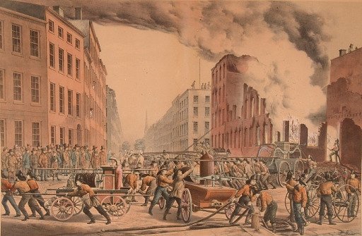 Lithograph, "The Life of the Fireman Series - The Ruins"