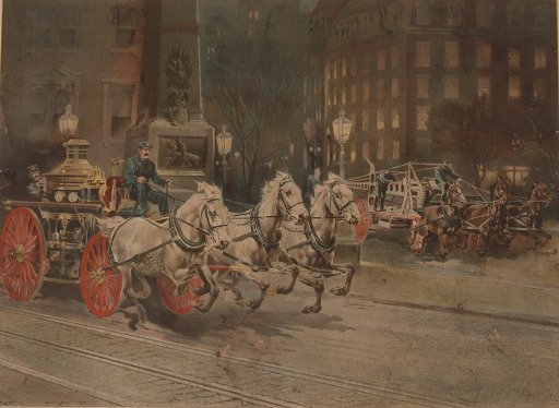 Lithograph, "Firemen Past and Present"
