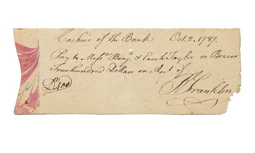 400 Dollar Check, Benjamin Franklin, United States, 1787