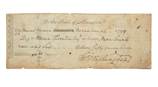 906.57 Dollar Check, George Washington, United States, 1799