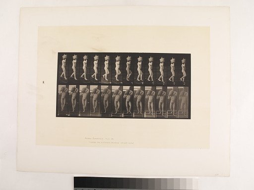 "Animal Locomotion. Plate 136."; Male, Descending stairs full demijohn on shoulder
