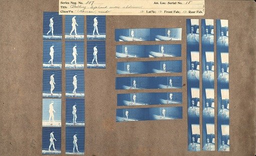 Walking, left hand across abdomen