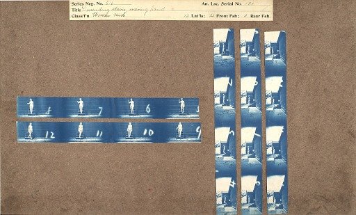 Descending stairs, waving hand